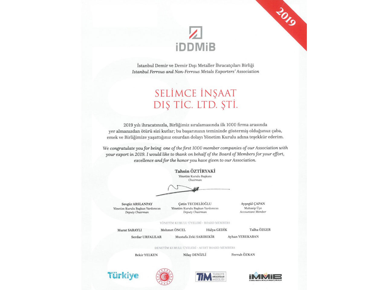 İDDMİB firma sıralamasında ilk 1000’deyiz.